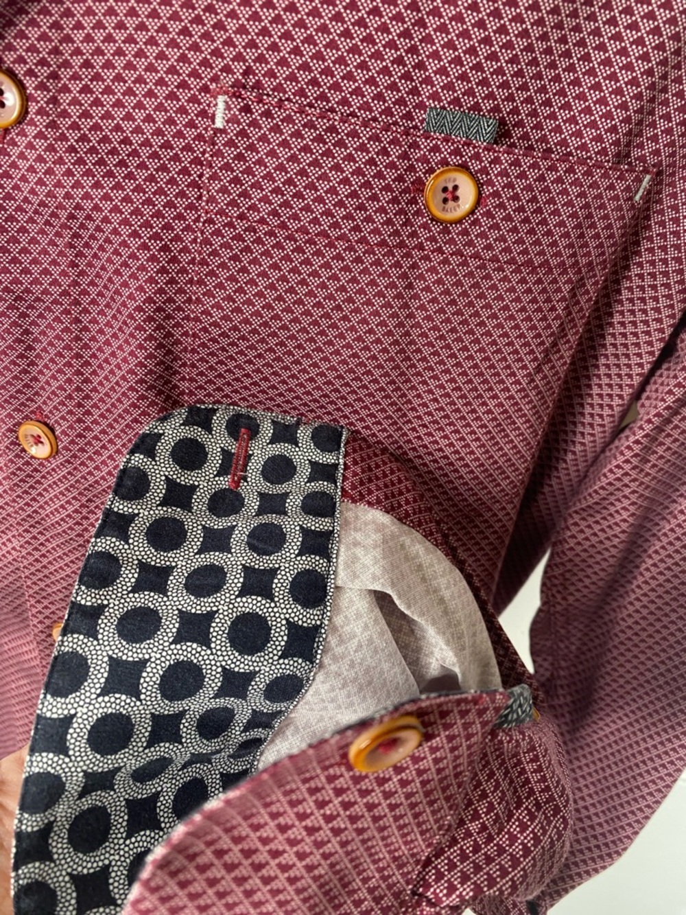 Ted Baker Men's Burgundy Micro-Pattern Button-Down Shirt - Picture 3 of 8